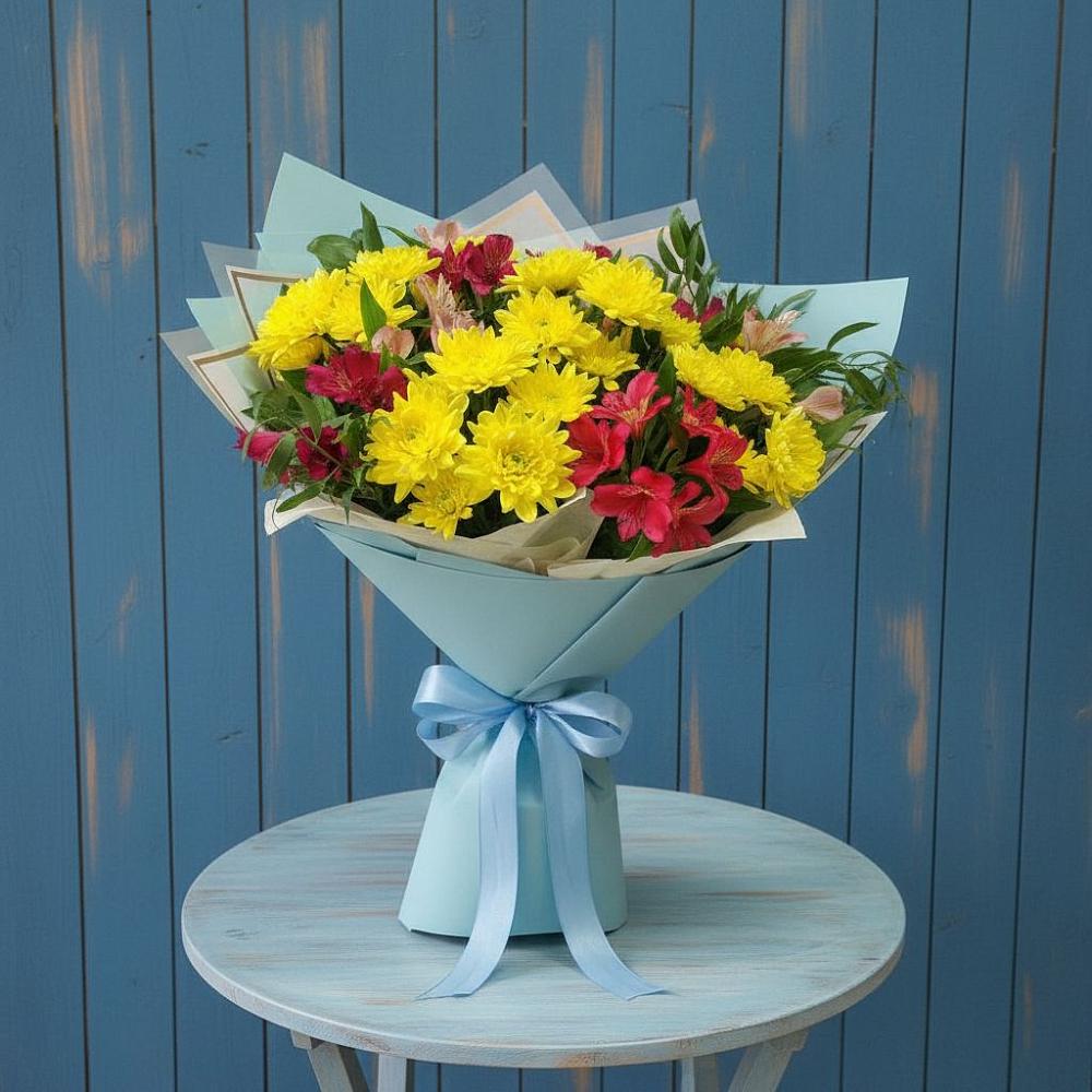 Букет цветов из: Альстромерии и Хризантемы в Мензелинске