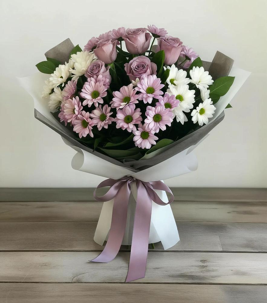 Букет цветов из: Хризантемы и Розы в Мензелинске