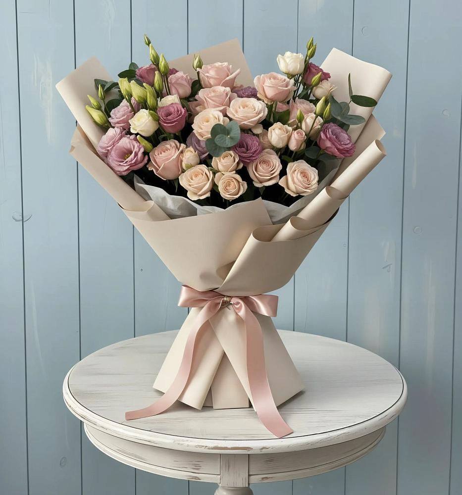 Букет цветов из: Розы и Лизиантусы в Мензелинске