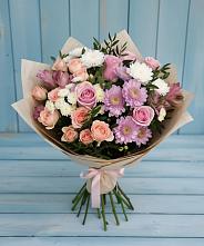 Букет цветов из:  Хризантемы, Розы и Альстромерии в Мензелинске