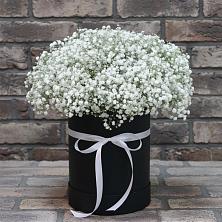 Цветочная композиция из Гипсофила в шляпной коробке в Мензелинске
